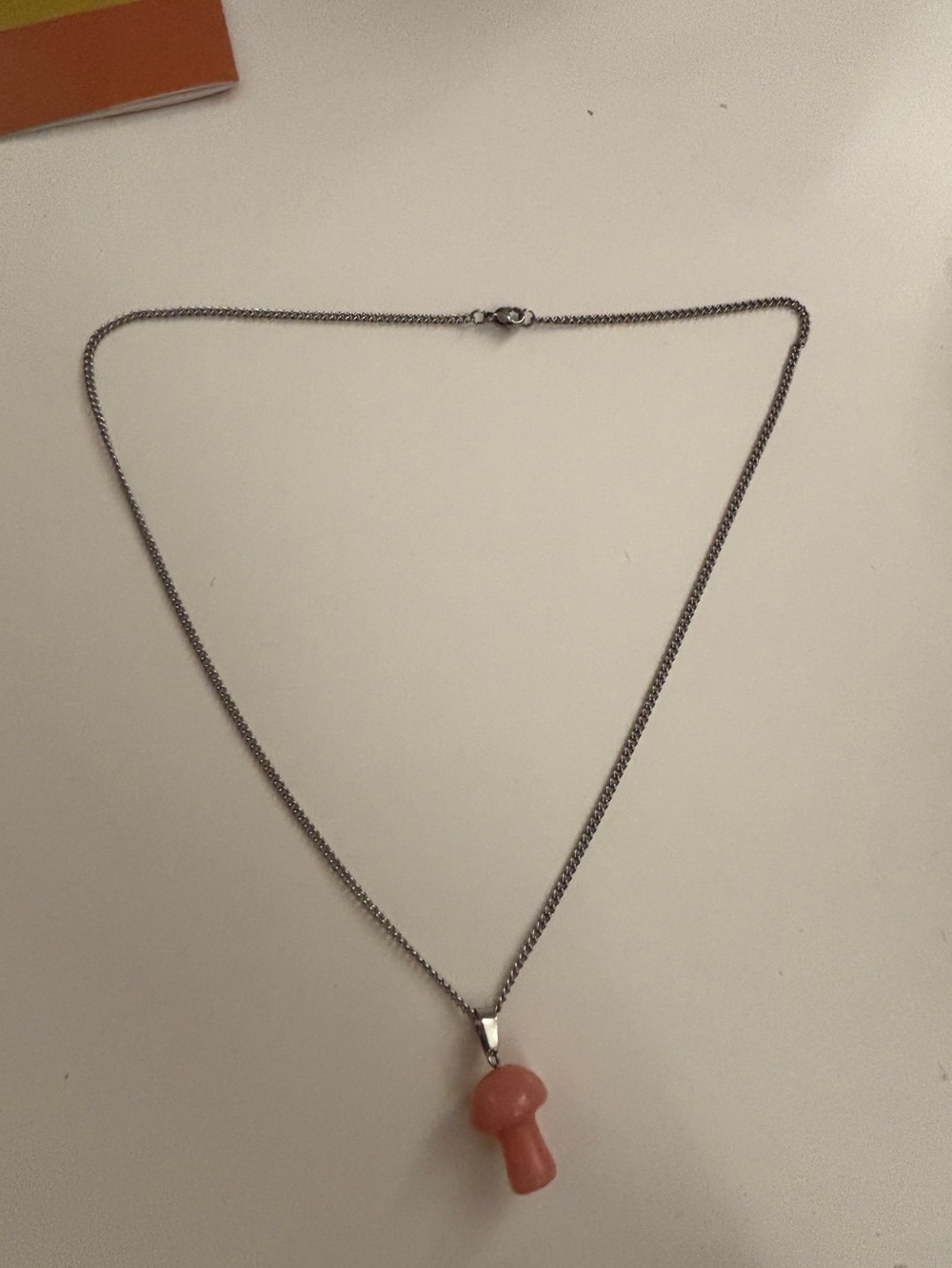 Sterling Silver Necklace with Pink Mushroom Pendant